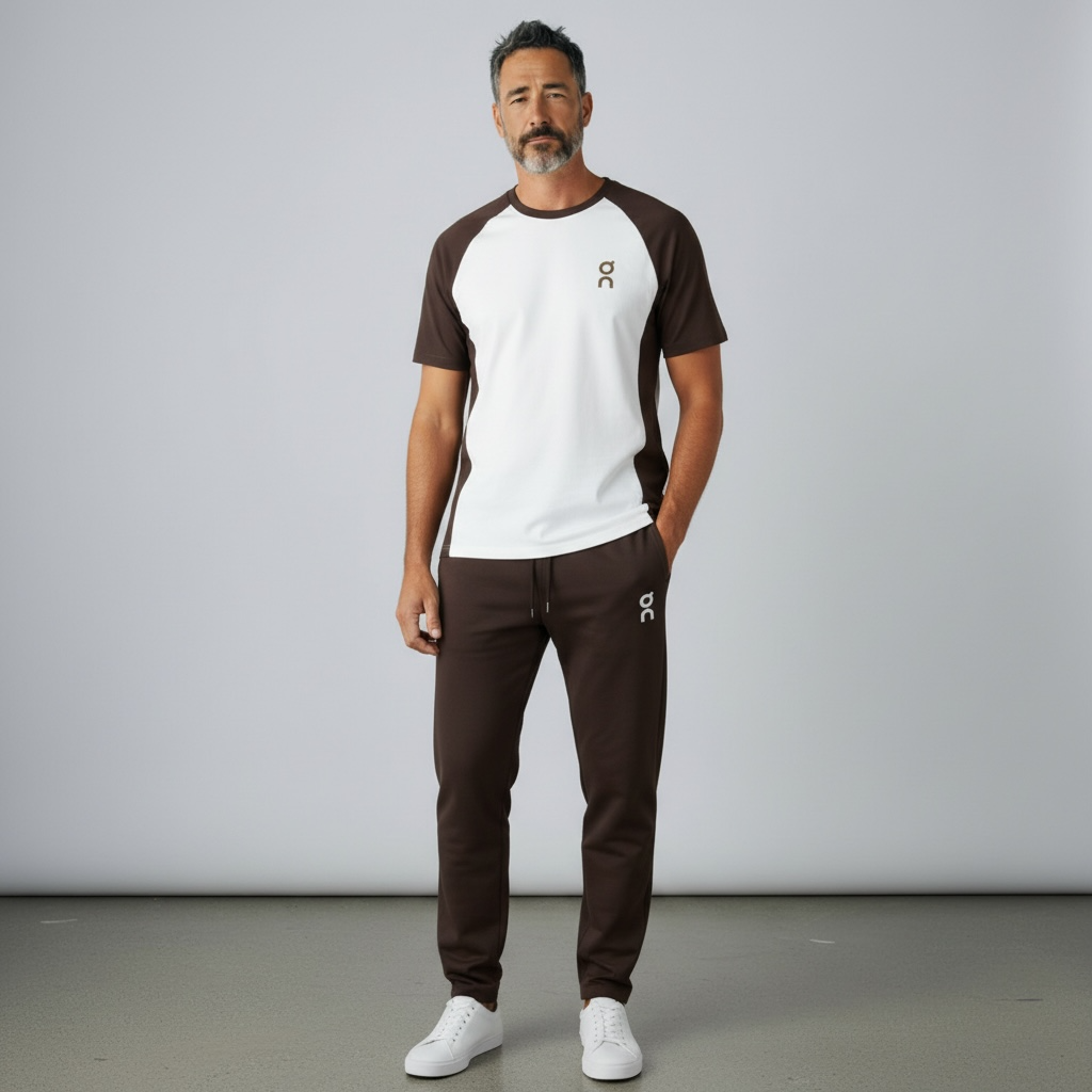 oncloud set white brown t-shirt + pant