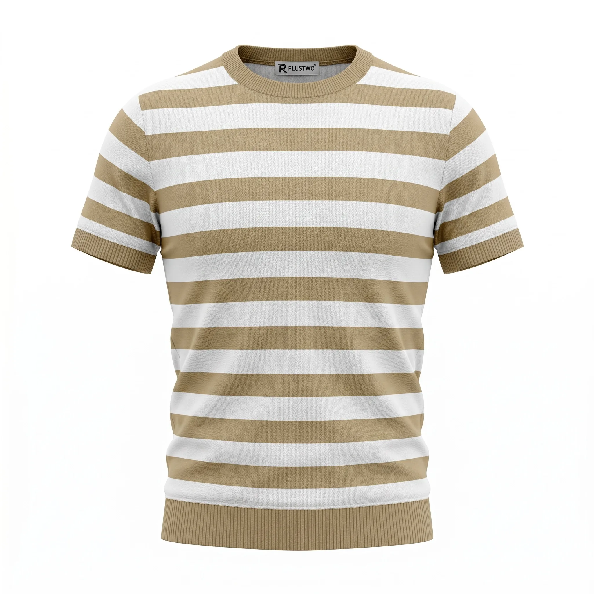 Marseillaise Striped Knit T-Shirt Beige and White