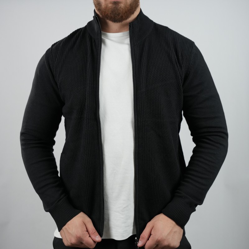 zip sweater black di rossi cotton