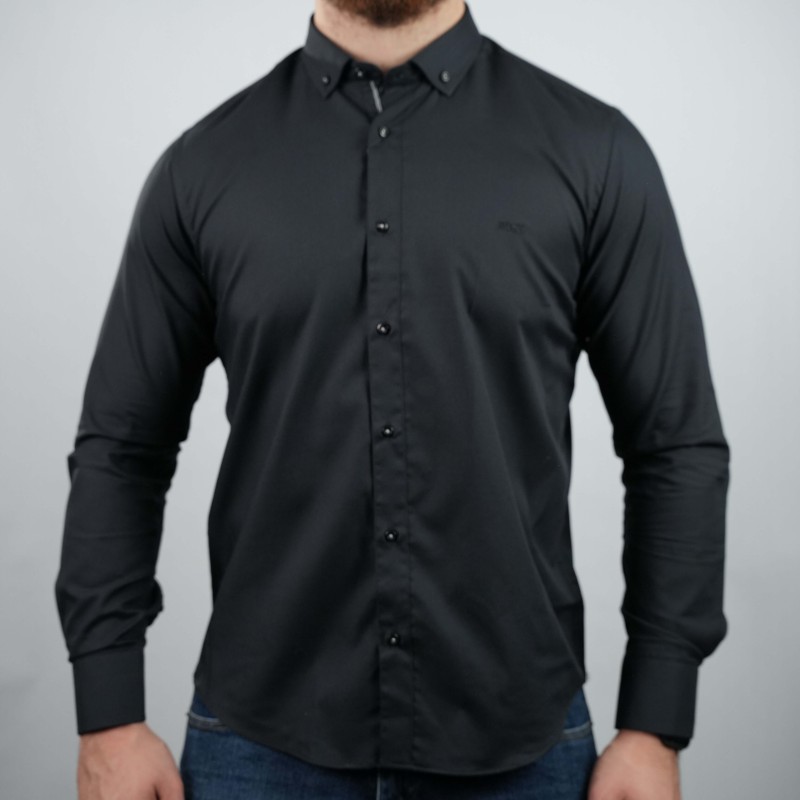 shirt black boss cotton thick