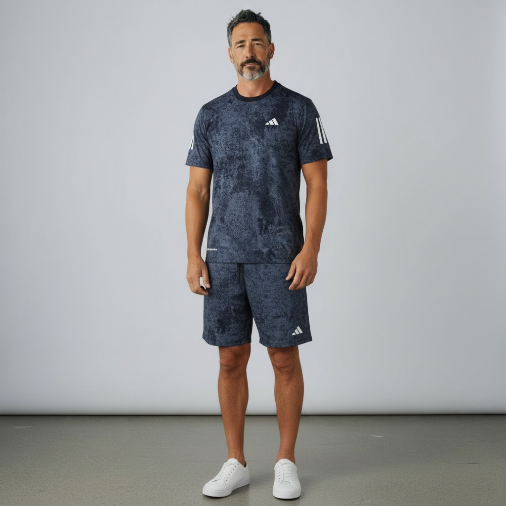 adidas set washed t-shirt + short blue