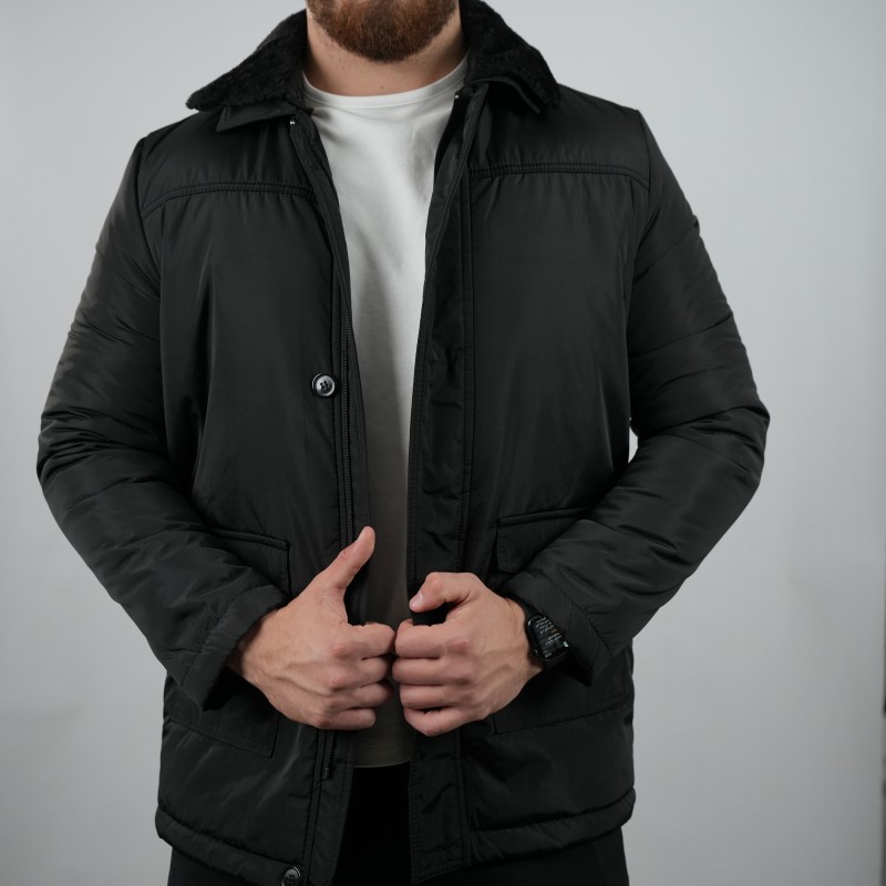 jacket black hi men fur collar 777