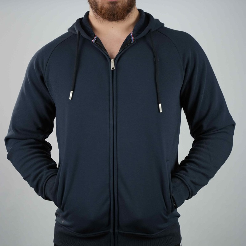 zip sweater blue di rossi with hood 2508