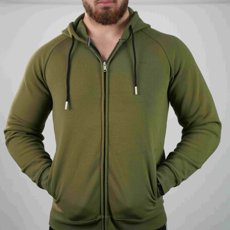 zip sweater green di rossi with hood 2508