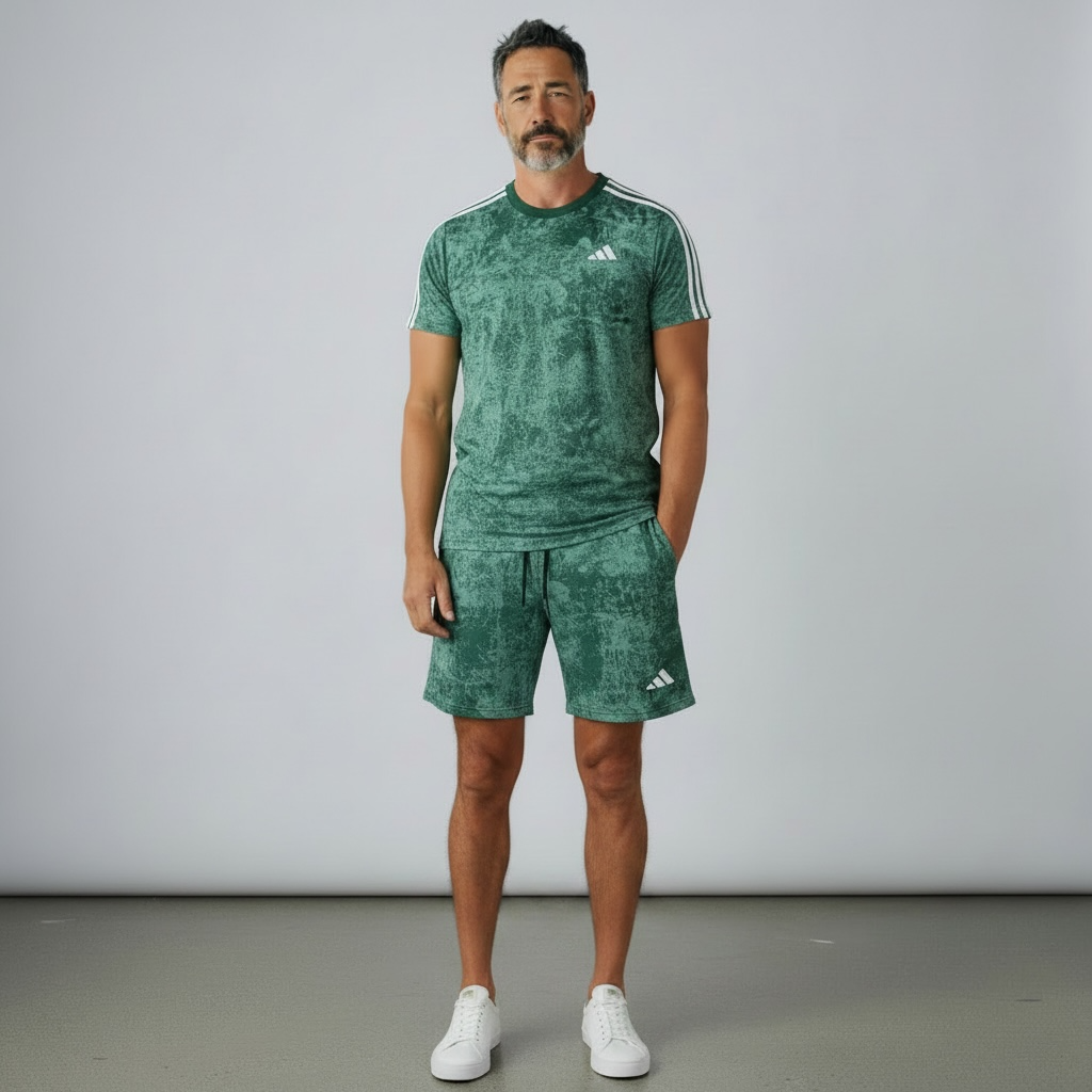 adidas set washed t-shirt + short green